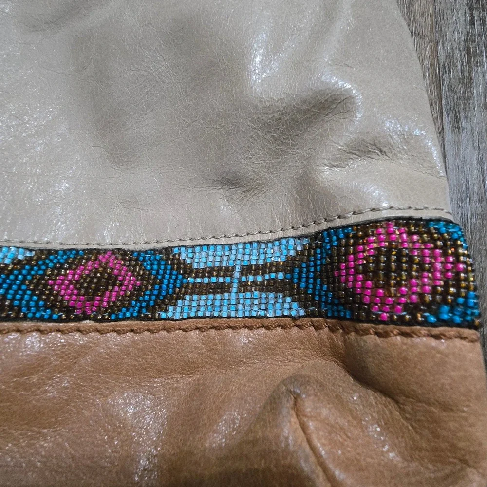 The Sak Beaded Leather Shoulder Strap Hobo Bag Womens Southwestern Western Boho